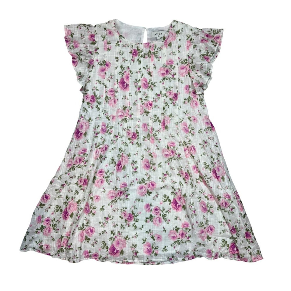 Aura Womens Floral Cotton Round Neck Mini Dress Size Large